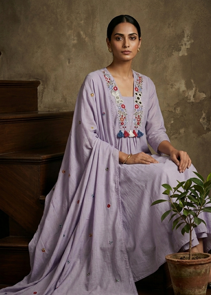 Lavender Roohi Dola Silk Suit Set With Duppata