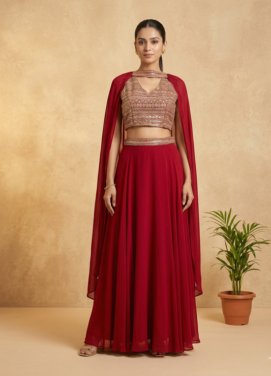 Libni Red Crop Top Set