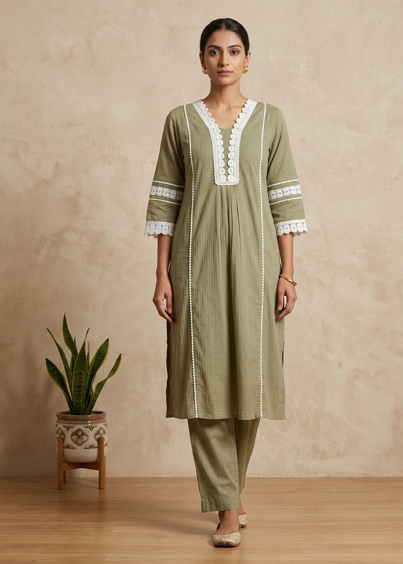 Light Olive green Manya Slub Cotton Co-ord set
