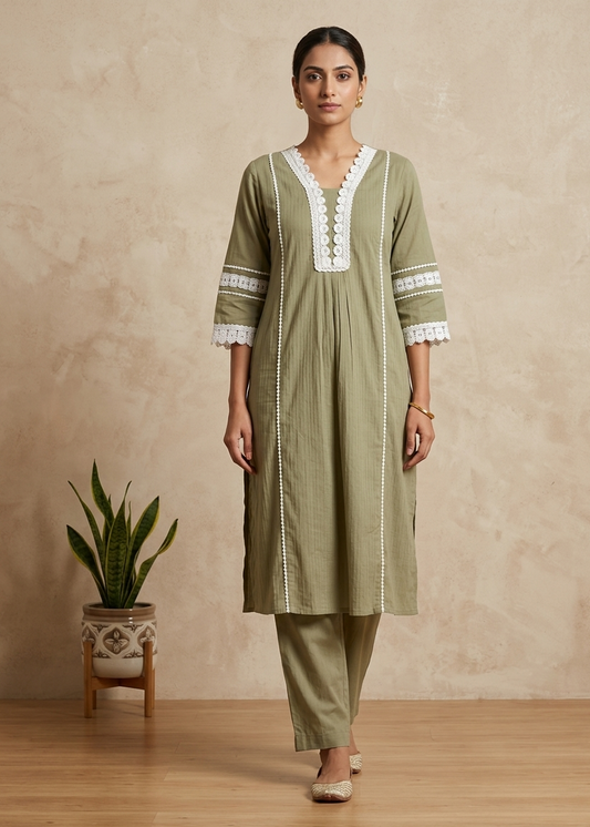Light Olive green Manya Slub Cotton Co-ord set