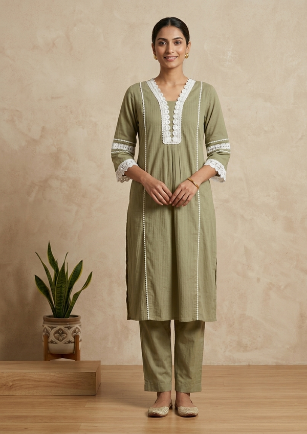 Light Olive green Manya Slub Cotton Co-ord set