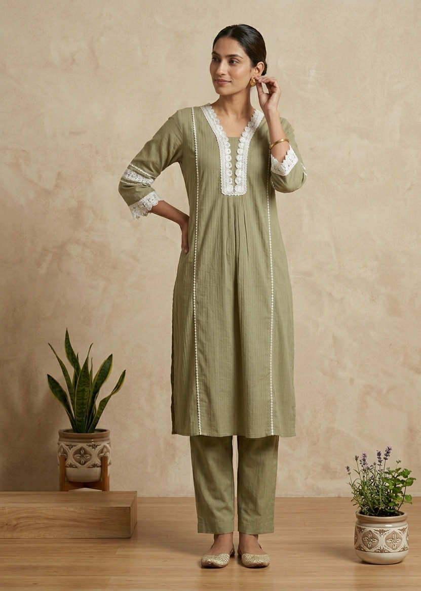 Light Olive green Manya Slub Cotton Co-ord set
