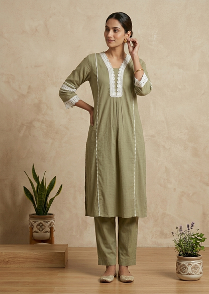 Light Olive green Manya Slub Cotton Co-ord set