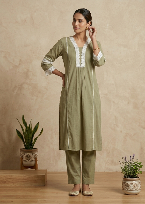 Light Olive green Manya Slub Cotton Co-ord set