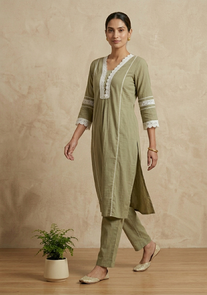 Light Olive green Manya Slub Cotton Co-ord set