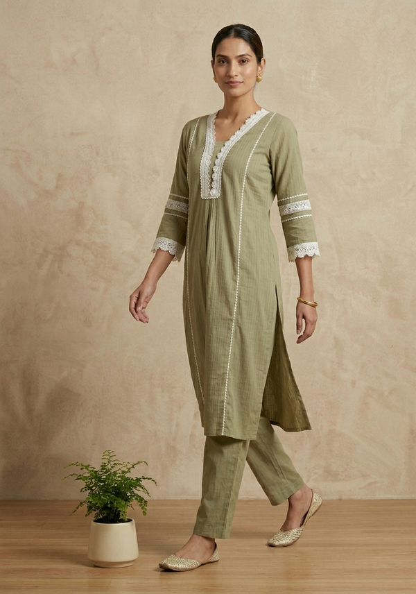 Light Olive green Manya Slub Cotton Co-ord set