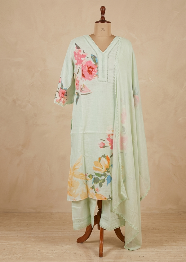 Pista Green Eka Semi lenin Suit Set