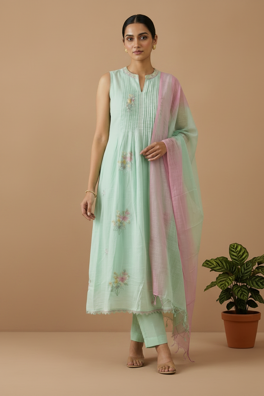 Blue Madhulika Mul Cotton A-Line Suit Set for Women Ethnic Wear
