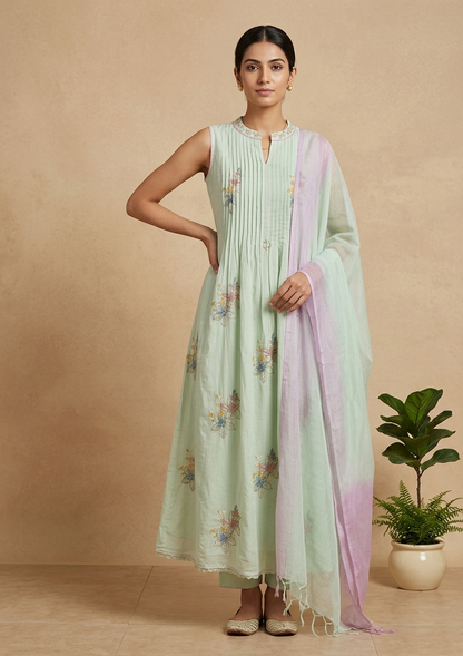 Green Madhulika Mul cotton A line Suit Set