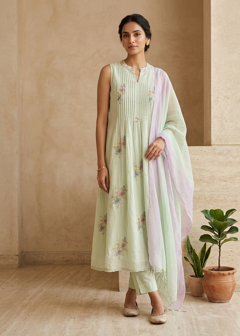 Green Madhulika Mul cotton A line Suit Set