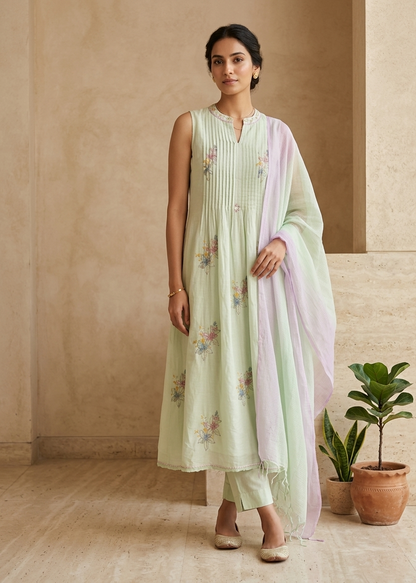 Green Madhulika Mul cotton A line Suit Set