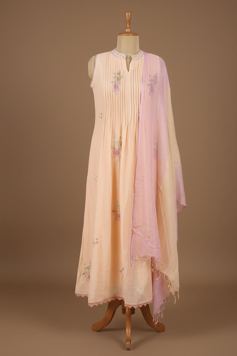 Peach Madhulika Mul cotton A line Suit Set