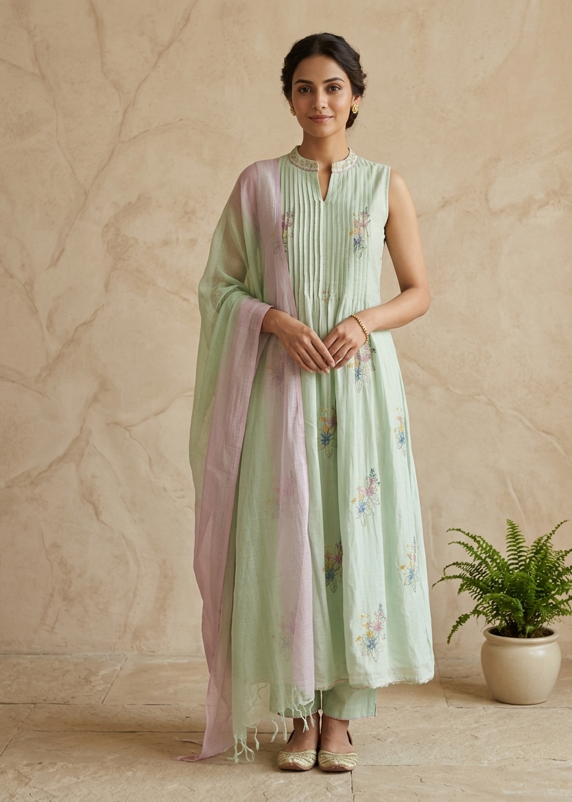 Green Madhulika Mul cotton A line Suit Set