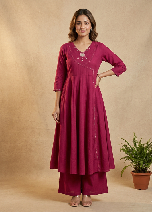 Magenta Ami Flex cotton Anarkali Kurta set