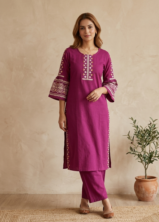 Magenta Elina Flex cotton Kurta Set