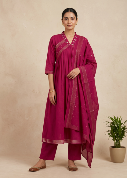 Women's Magenta Komal Anarkali Suit Set with matching dupatta for festive and wedding wear