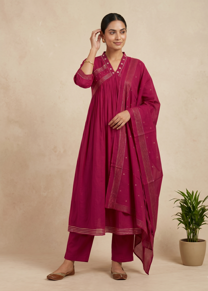 Elegant Magenta Anarkali suit set with dupatta for traditional and ethnic occasions