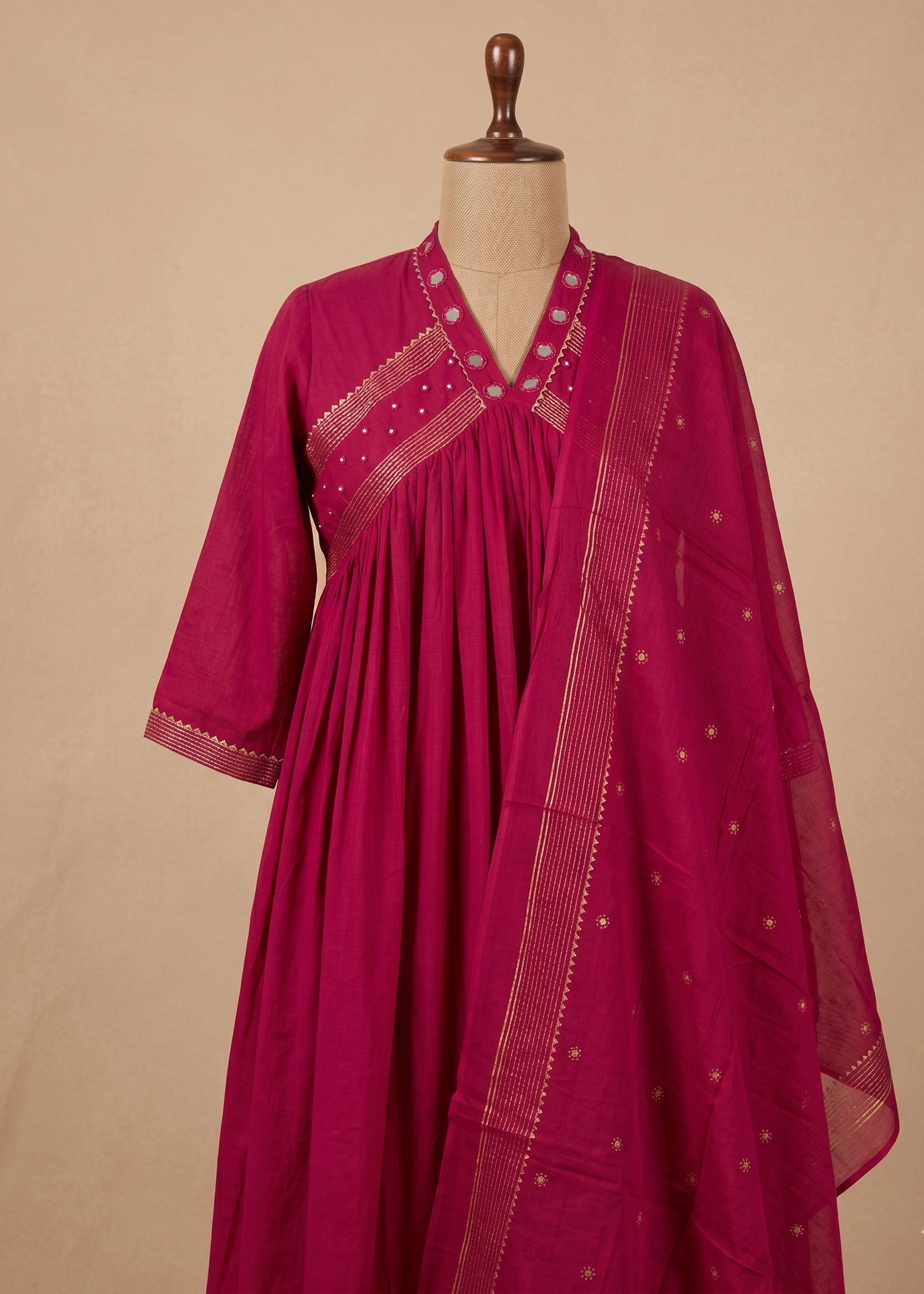 Magenta Komal Anarkali Suit Set with Dupatta for women, featuring a flowing silhouette, elegant ethnic style, and festive-ready appeal