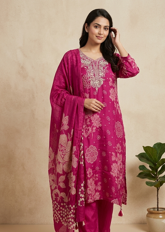 Magenta Nishta Suit Set With Dupatta