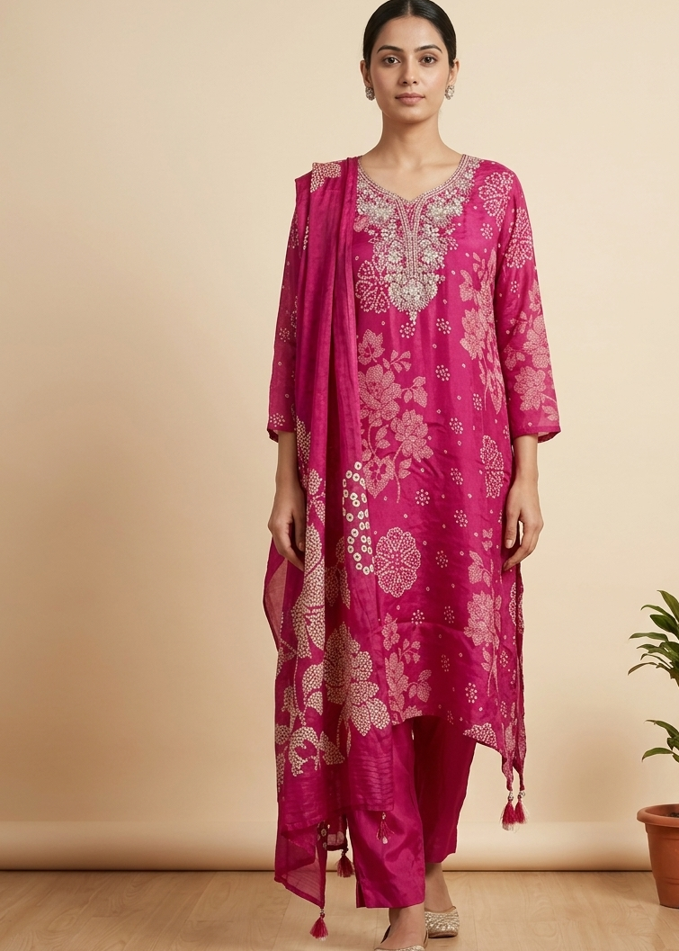 Magenta Nishta Suit Set With Dupatta