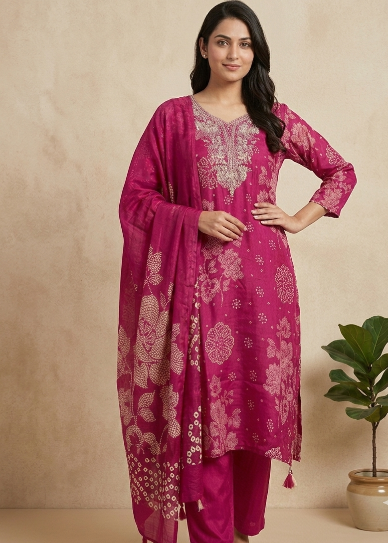 Magenta Nishta Suit Set With Dupatta