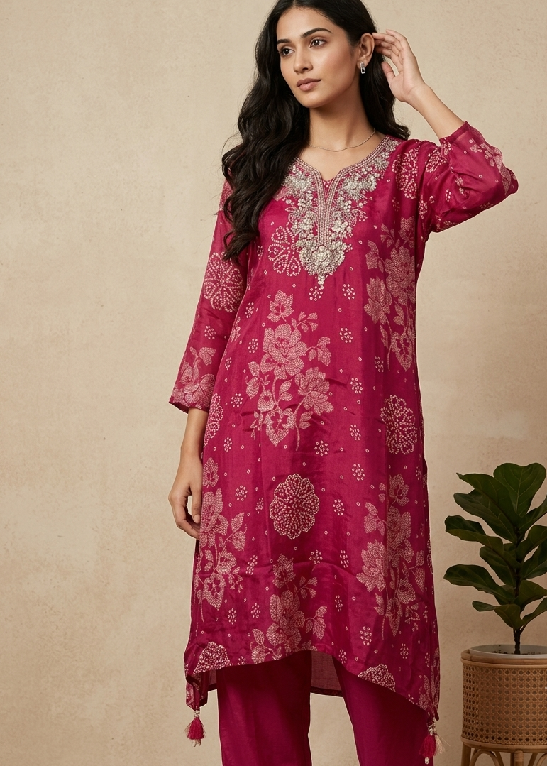 Magenta Nishta Suit Set With Dupatta