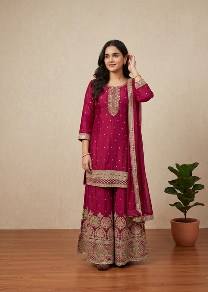 Magenta Shobha Chinon silk sharara set