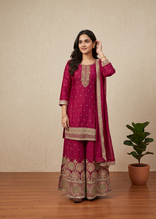 Magenta Shobha Chinon silk sharara set