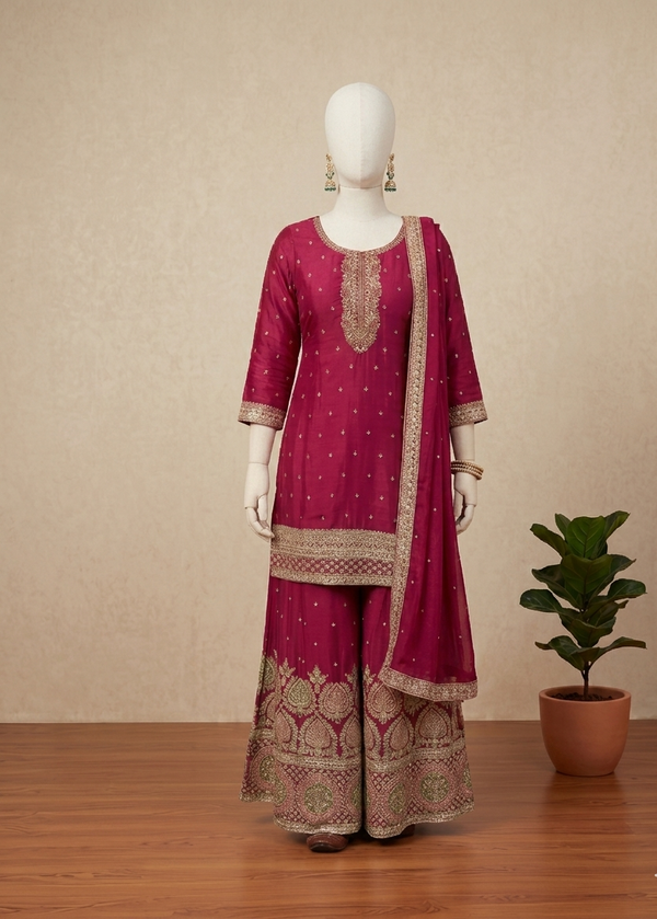 Magenta Shobha Chinon silk sharara set