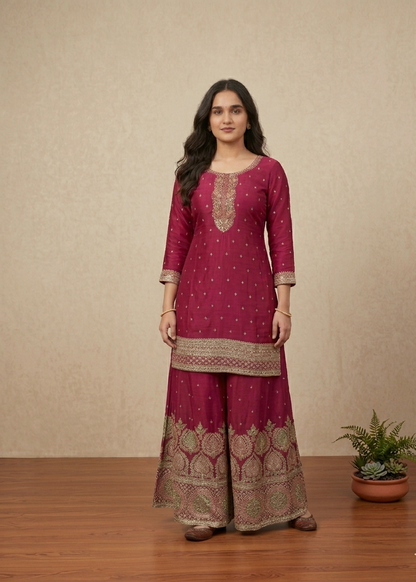 Magenta Shobha Chinon silk sharara set