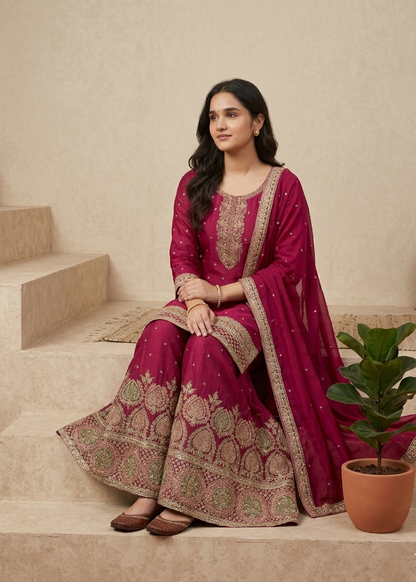 Magenta Shobha Chinon silk sharara set