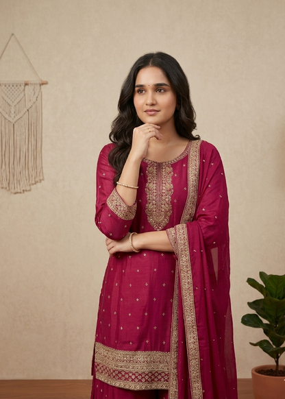 Magenta Shobha Chinon silk sharara set