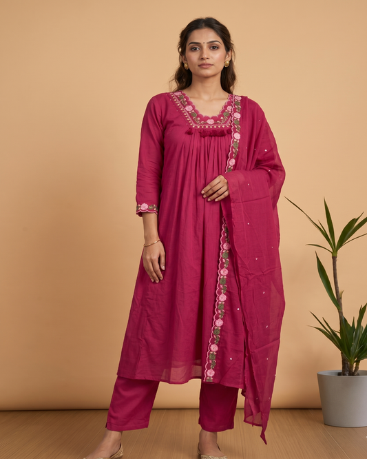 Magenta Suneri A Line Cotton suit set