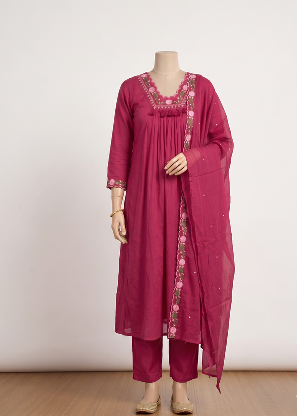 Magenta Suneri A Line Cotton suit set