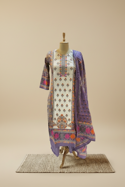 Lavender Charvi Cotton Straight Suit Set With Duppata - New Arrival