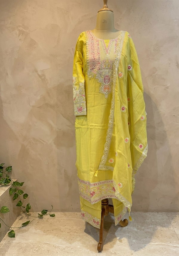 Rosie Yellow Straight Suit Set With Duppata