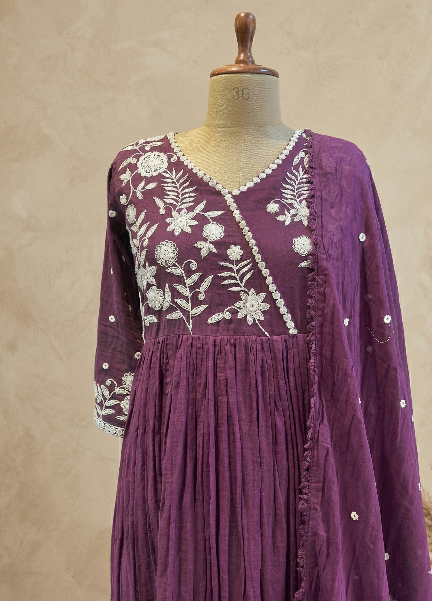 Wine Mul cotton Anarkali Suit Set With Duppata