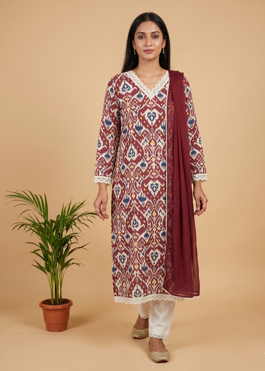 Maroon Esha Flex cotton suit set
