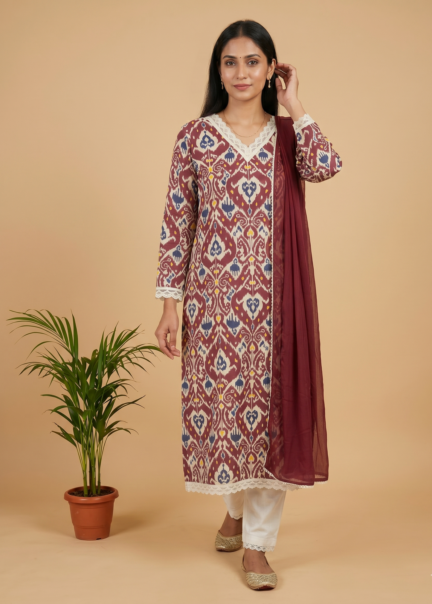 Maroon Esha Flex cotton suit set