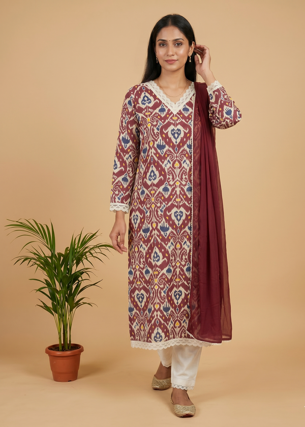 Maroon Esha Flex cotton suit set