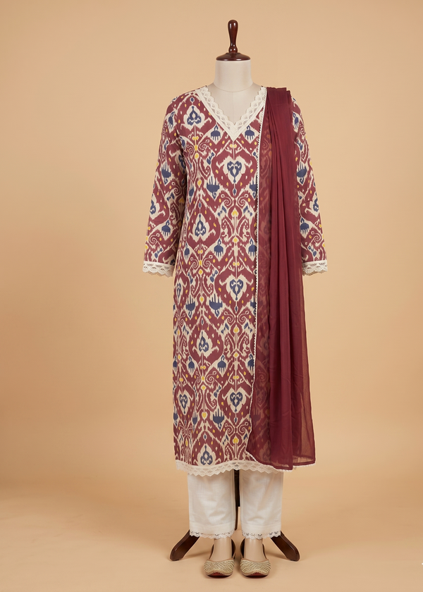 Maroon Esha Flex cotton suit set