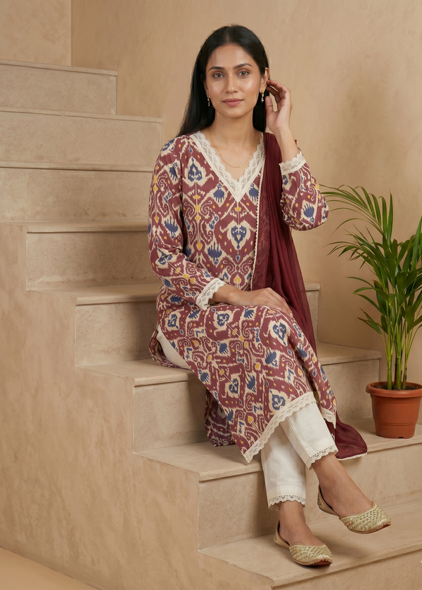 Maroon Esha Flex cotton suit set