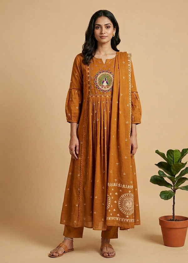 Metallic Gold Ziba A Line Cotton Suit set