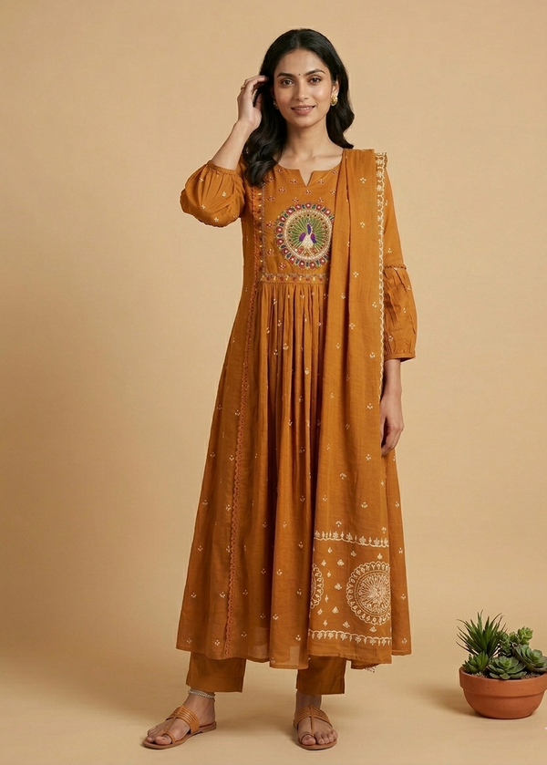 Metallic Gold Ziba A Line Cotton Suit set