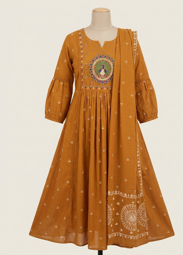 Metallic Gold Ziba A Line Cotton Suit set