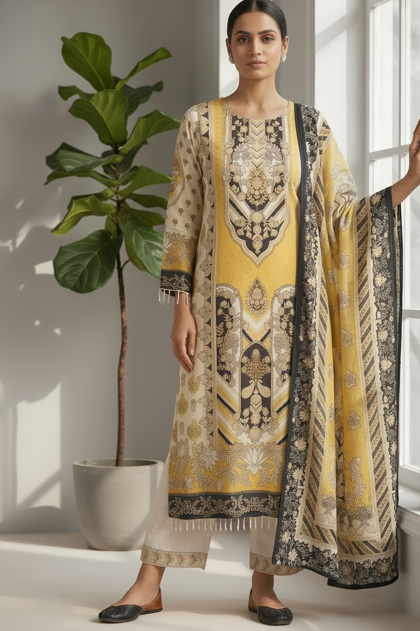 Multicolour IQRA A Line Crepe suit set
