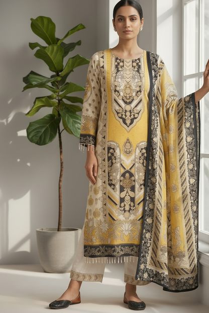 Multicolour IQRA A Line Crepe suit set