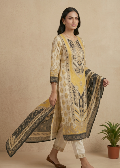 Multicolour IQRA A Line Crepe suit set
