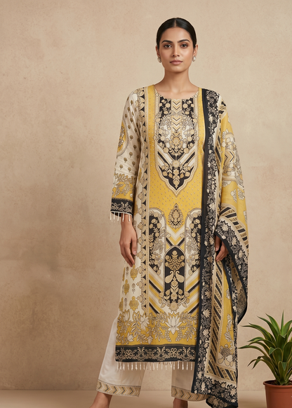 Multicolour IQRA A Line Crepe suit set