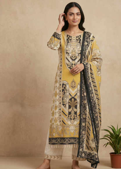 Multicolour IQRA A Line Crepe suit set